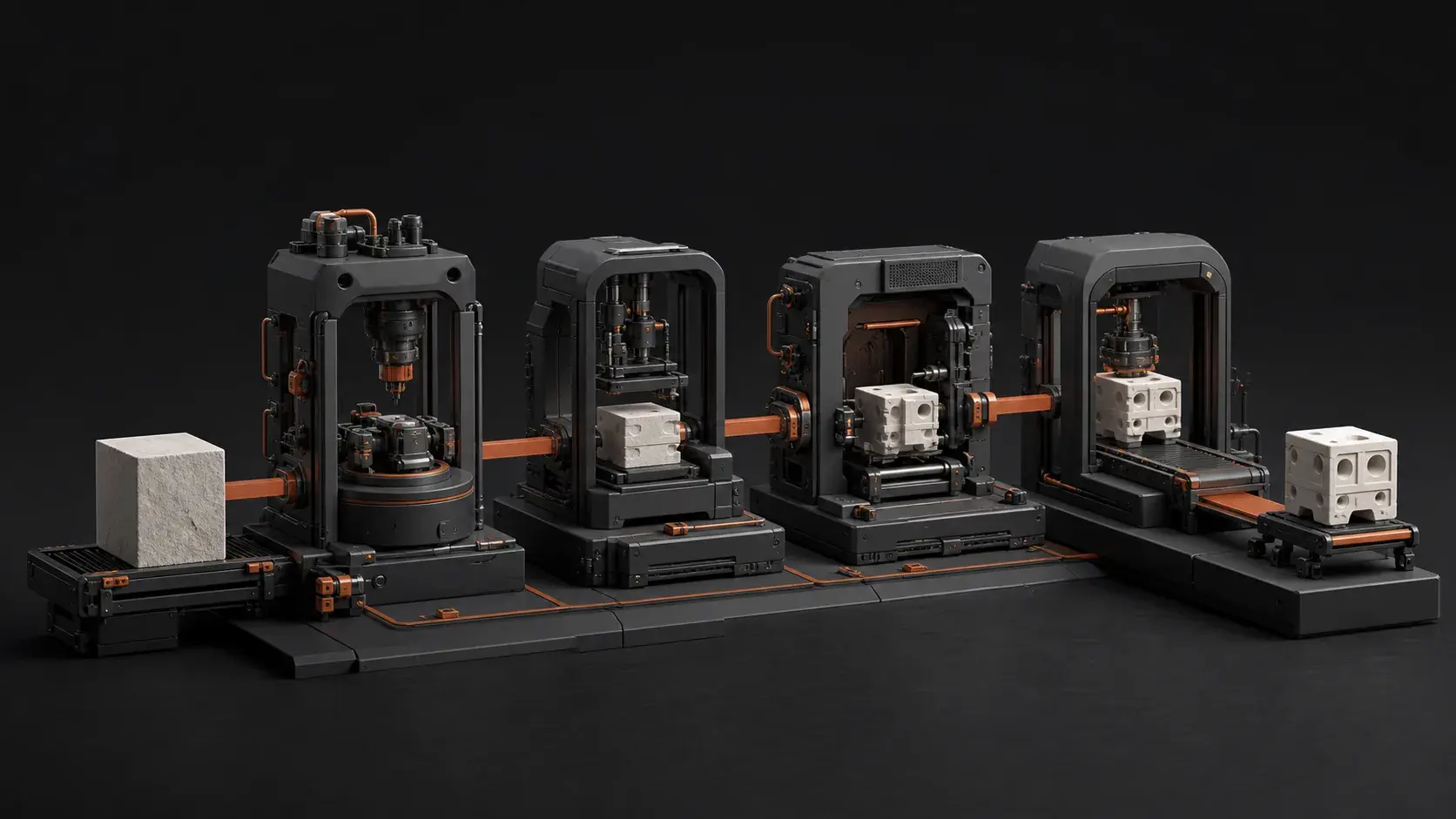 Sistem modular industrial yang memperlihatkan perjalanan eksperimen menuju produk.